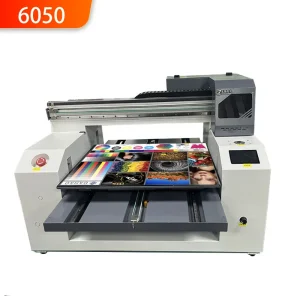 Industrial UV printer for flat phone cases, acrylic, metal, PVC patterns, trademarks, plastic boards, color printing machine model 6050, made in China