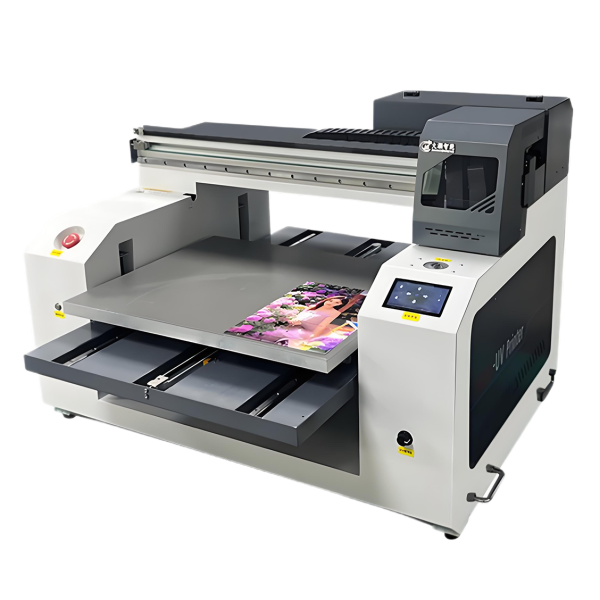 Industrial UV printer for flat phone cases, acrylic, metal, PVC patterns, trademarks, plastic boards, color printing machine model 6050, made in China