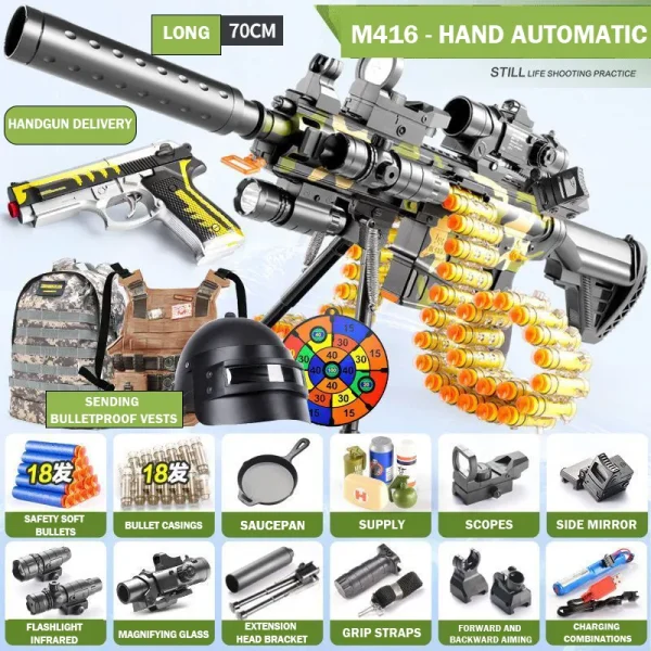 Children's toy M416 electric semi-automatic soft projectile machine gun simulation assault gift set heavy machine gun