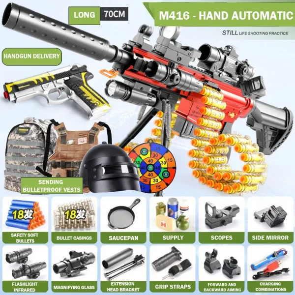 Children's toy M416 electric semi-automatic soft projectile machine gun simulation assault gift set heavy machine gun