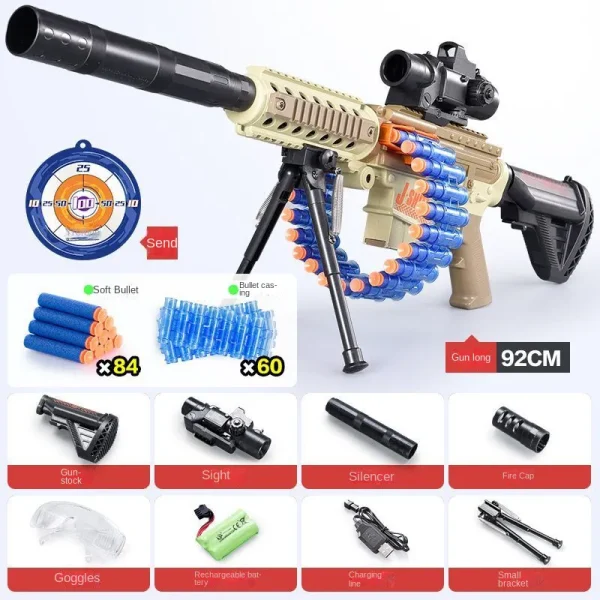 Electric Gatling-style soft projectile gun M416, boys' simulated automatic machine gun, children's Gatling assault sniper toy